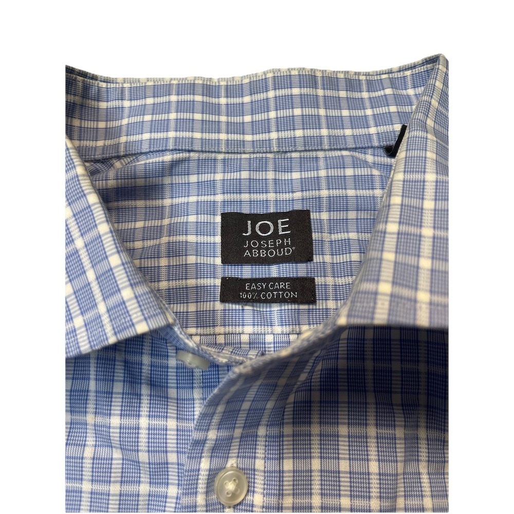 JOE Joseph Abboud Dress Shirt Mens 2XL 18 36/37 Blue Plaid Cotton Button Down - Picture 2 of 2